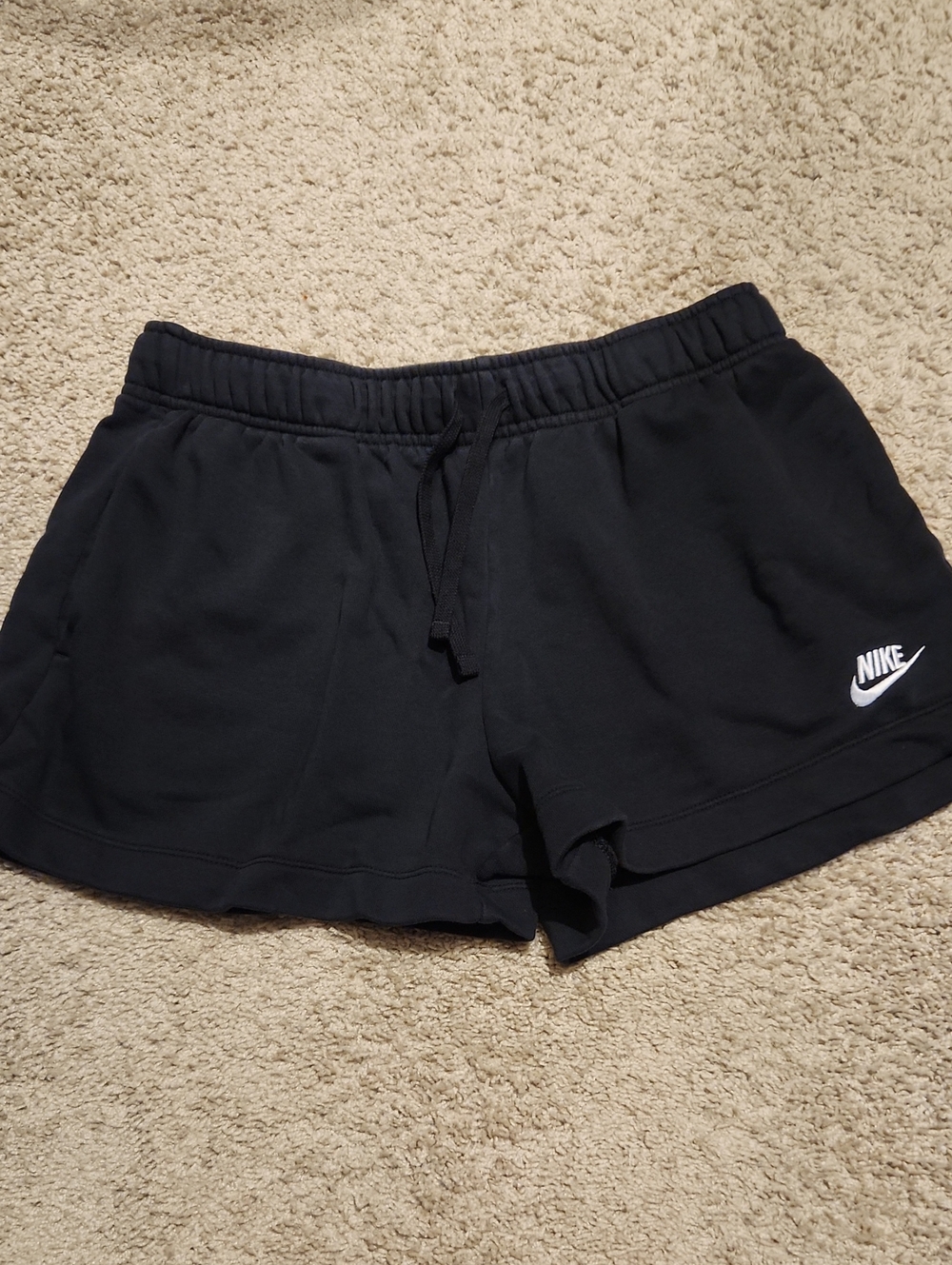 Nike Women's Black Athletic Drawstring Shorts with White Swoosh